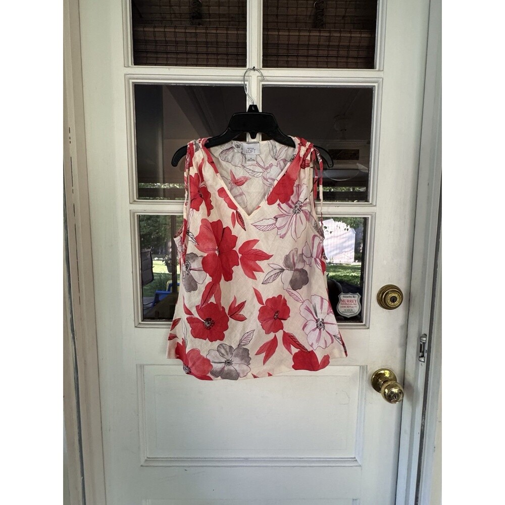 Loft Tank Top Blouse Floral Linen Blend Womens Size 12 Multicolor Sleeveless - Picture 4 of 6